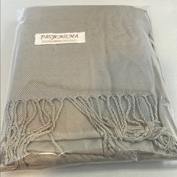 Pashmina Tan Scarf with Fringe Wrap - Picture 8 of 9